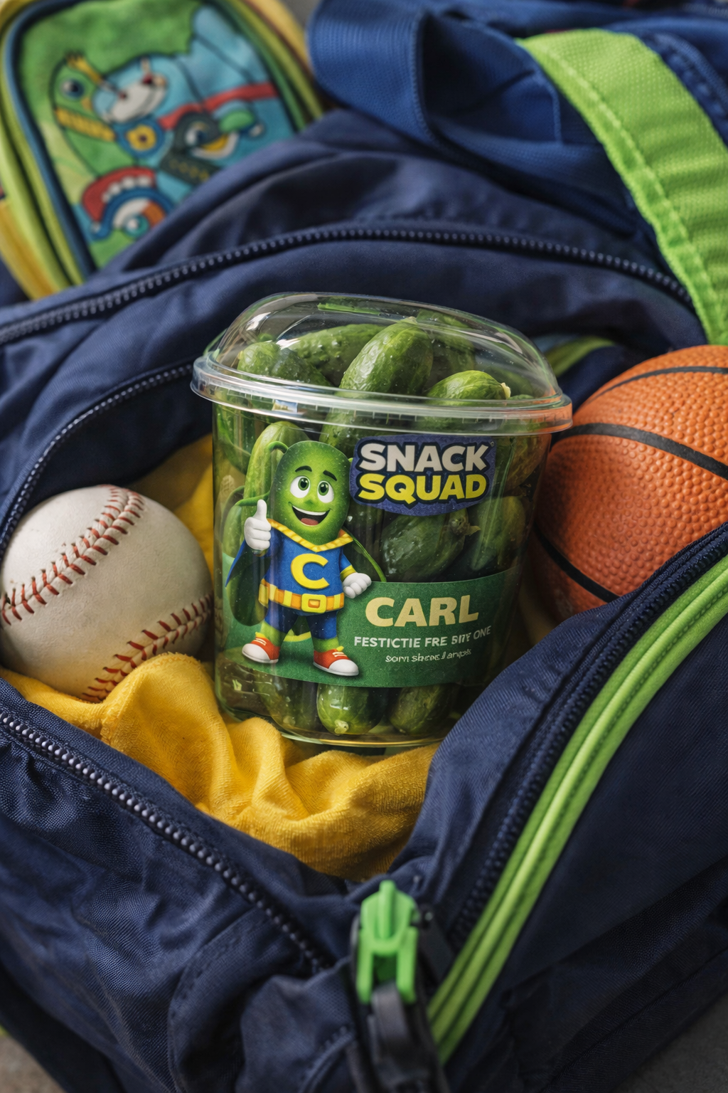Carl snack cup in a child's sports bag